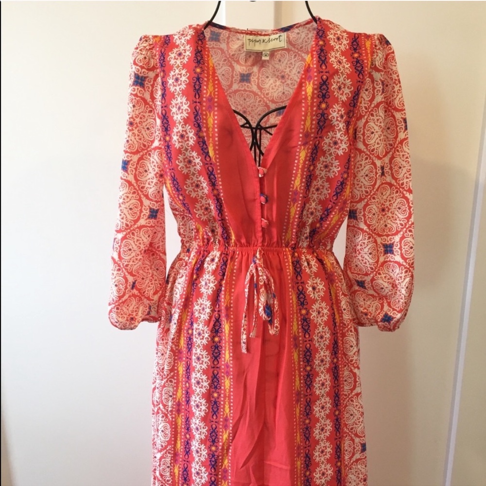 Piper & Scoot Long Floor Length Dress Coral Maxi - Picture 1 of 6